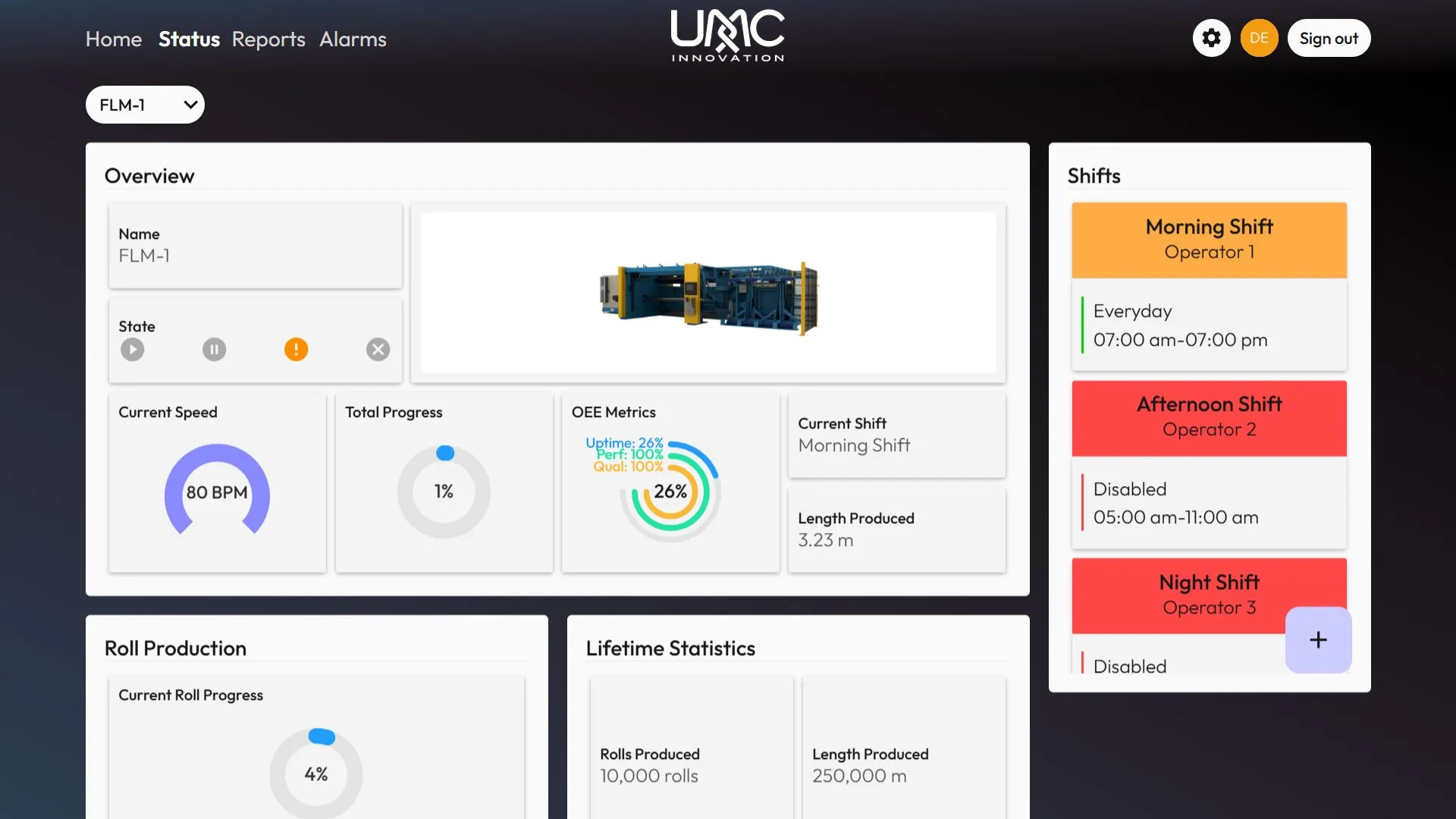 UMC reporting app - machine status